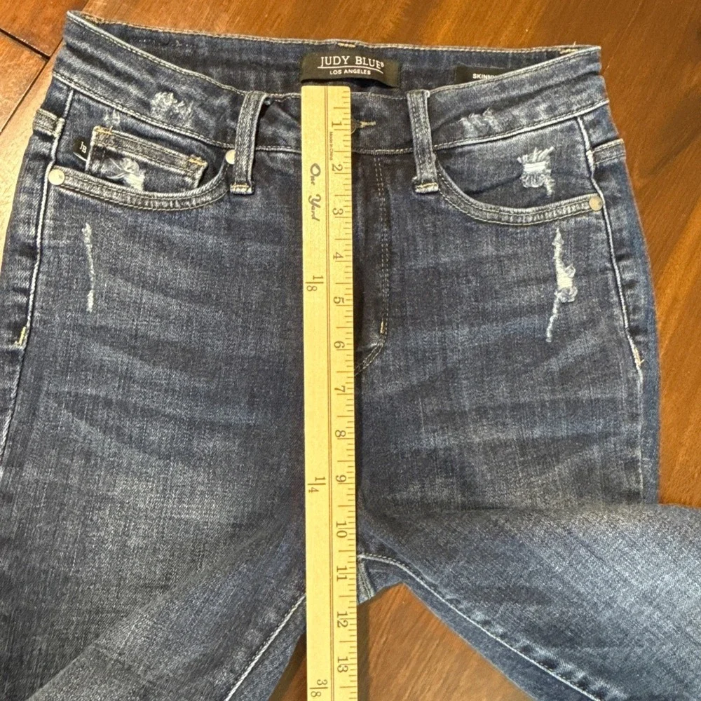 Judy Blue Womens Dark Wash Skinny Fit Jeans Size 3/26 Raw Hem High Rise Stretch